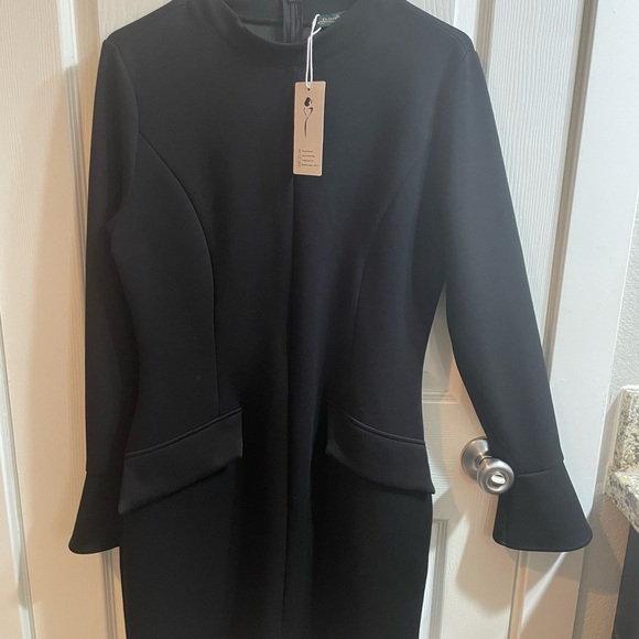 NWT Ofefan Black Long Sleeve Bodycon Dress | Bell Sleeves & Mock Neck - Picture 9 of 9